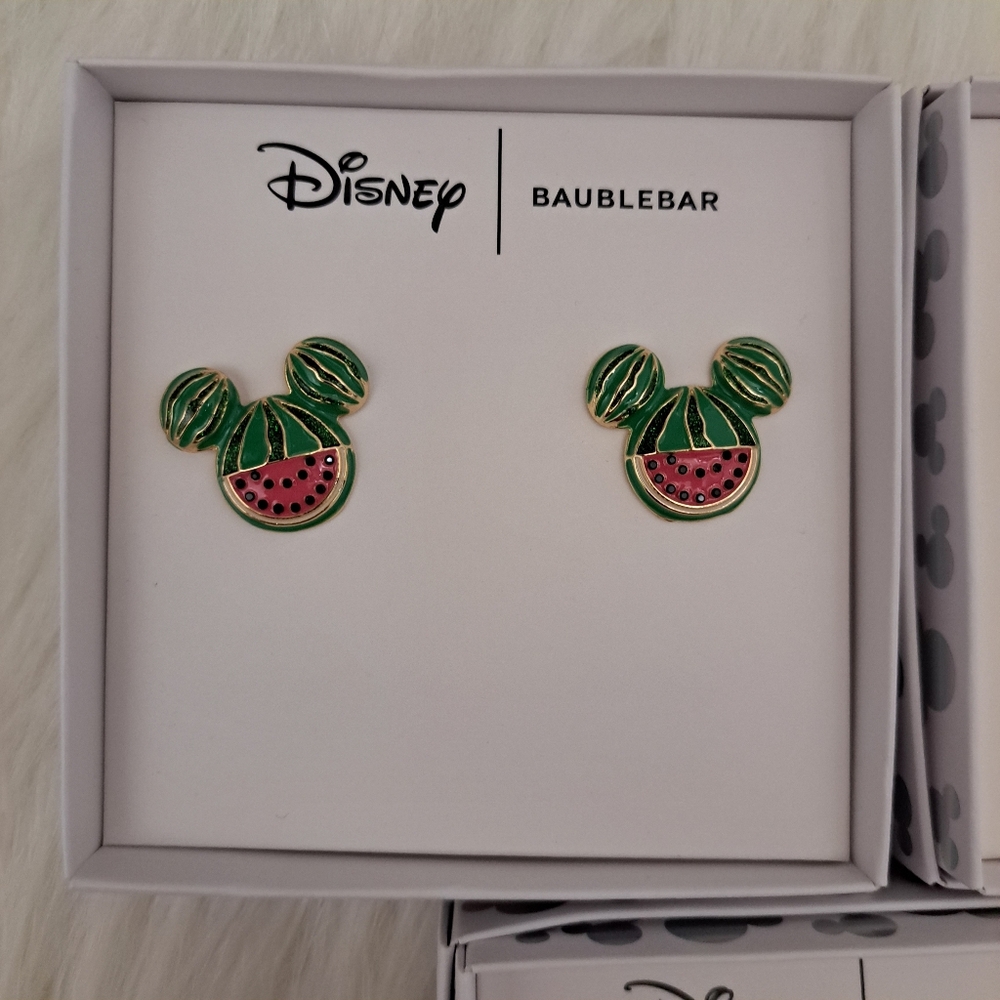Disney x BaubleBar Mickey Mouse Shape Pineapple Watermelon Stud Earrings Set - Picture 2 of 6